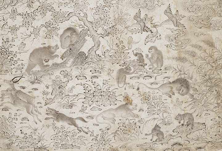 Attributed to Master Muhammad Siyah Qalam, Persian (1469–1525). <em>Birds and Beasts in a Flowery Landscape</em>, late 15th century, Turkman School (1419-ca. 1510).