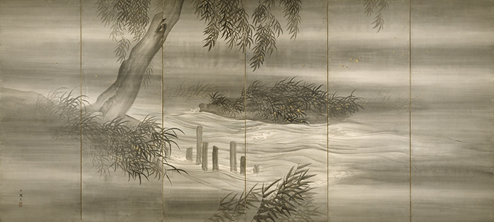 Shiokawa Bunrin, Japanese (1808-1877). <em>River Landscape with Fireflies</em>, 1874.