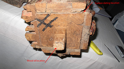 Carbon cut of Jain Shrine wood for sampling