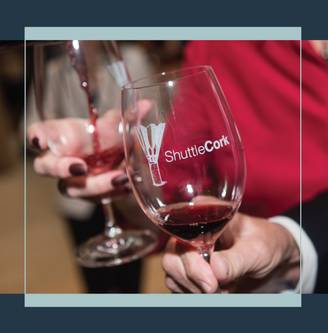 Shuttlecork logo wine glasses