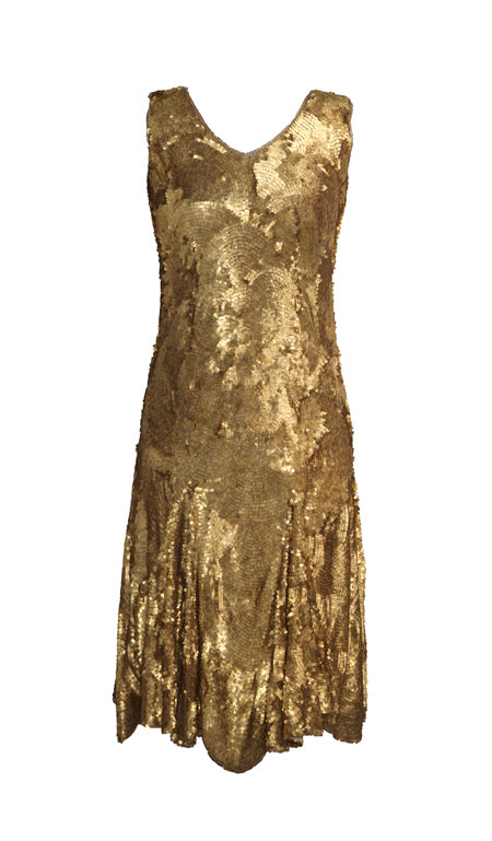 Gold Sequined Dress, c. 1927–29, sequins over silk and net