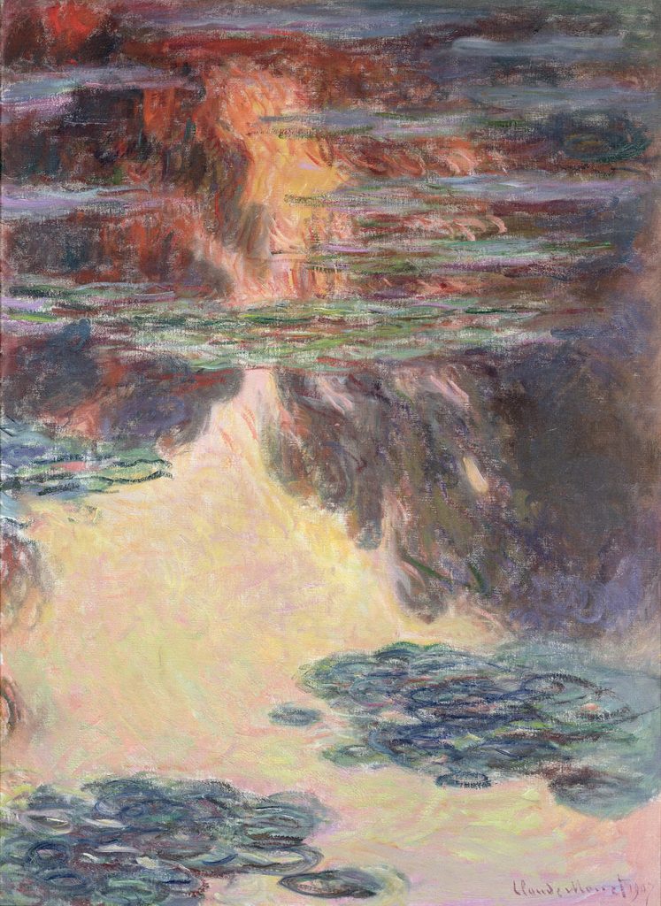 Painting: Claude Monet (French, 1840–1926). Water Lilies, 1907. Oil on canvas, 39 ¼ x 18 3/4 in. (100 x 73 cm).  Musée Marmottan Monet, Paris, Michel Monet bequest, 1966, Inv. 5168.