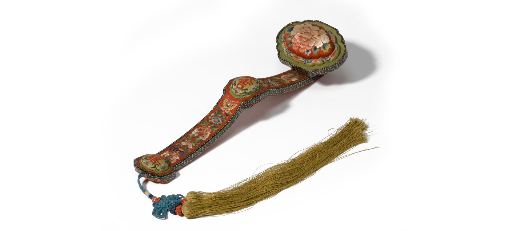 Scepter for Wedding, China, Qing Dynasty (1644-1911). Wood, embroidered silk, 15 inches (38.1 cm). The Nelson-Atkins Museum of Art, Kansas City, Missouri. Purchase: William Rockhill Nelson Trust, 34-64.